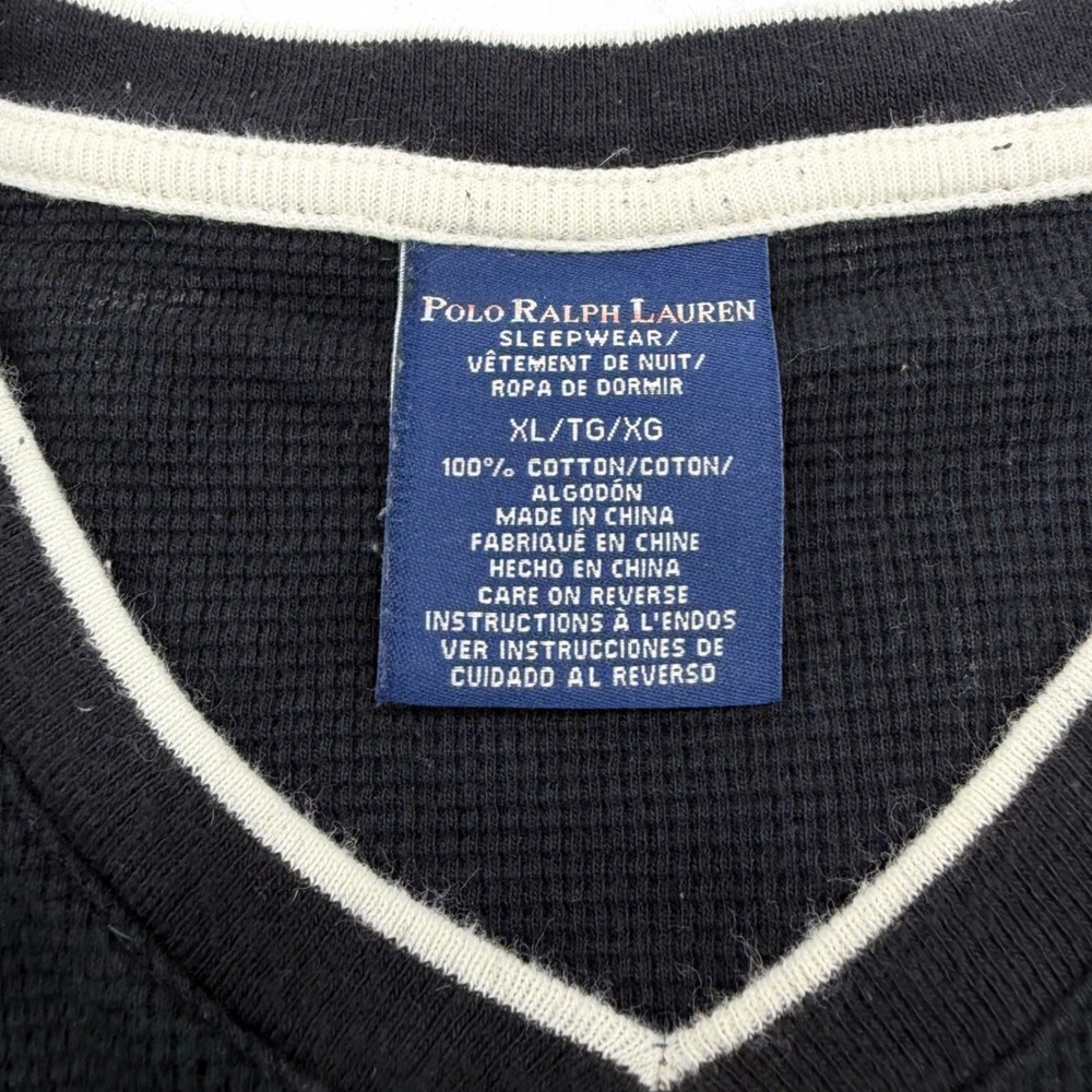 Polo Ralph Lauren Thermal Shirt Men's XL Black Waffle Knit V-Neck Long Sleeve - Picture 2 of 6